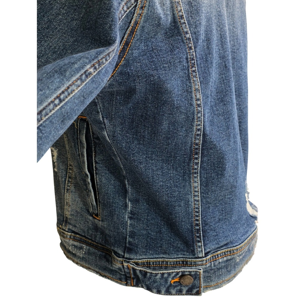 Zara Denim Jacket Womens L BlueDistressed Raw Hem Trucker - Picture 7 of 9